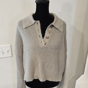 Elodie Knit Cropped Sweater Sz Large Taupe